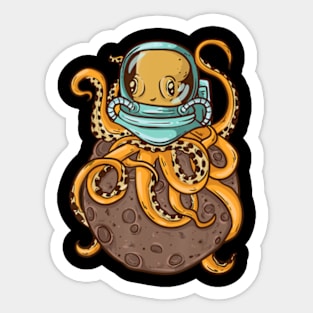 Astronaut Octopus Moon Cute Sticker